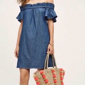 Corey Lynn Calter Blue Denim chambray off the shoulder Dress XS strapless